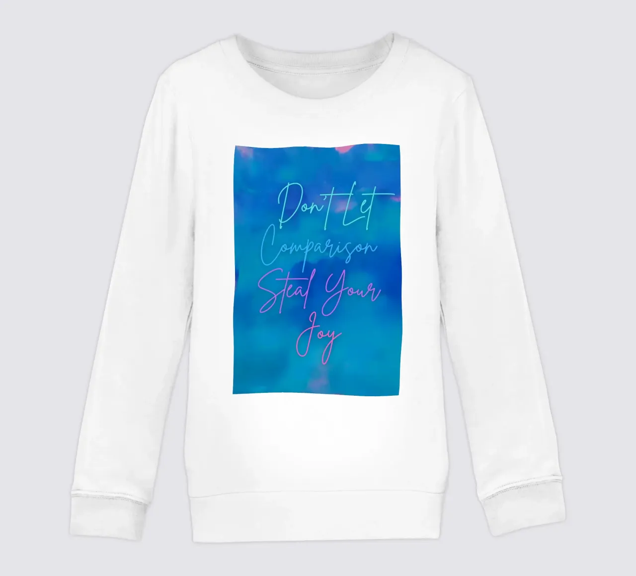 "Don't Let Comparison Steal Your Joy" Blue & Pink Abstract kids sweatshirt by FABOArt