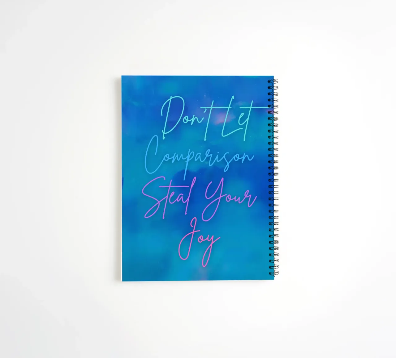 "Don't Let Comparison Steal Your Joy" Blue & Pink Abstract spiral notebook by FABOArt