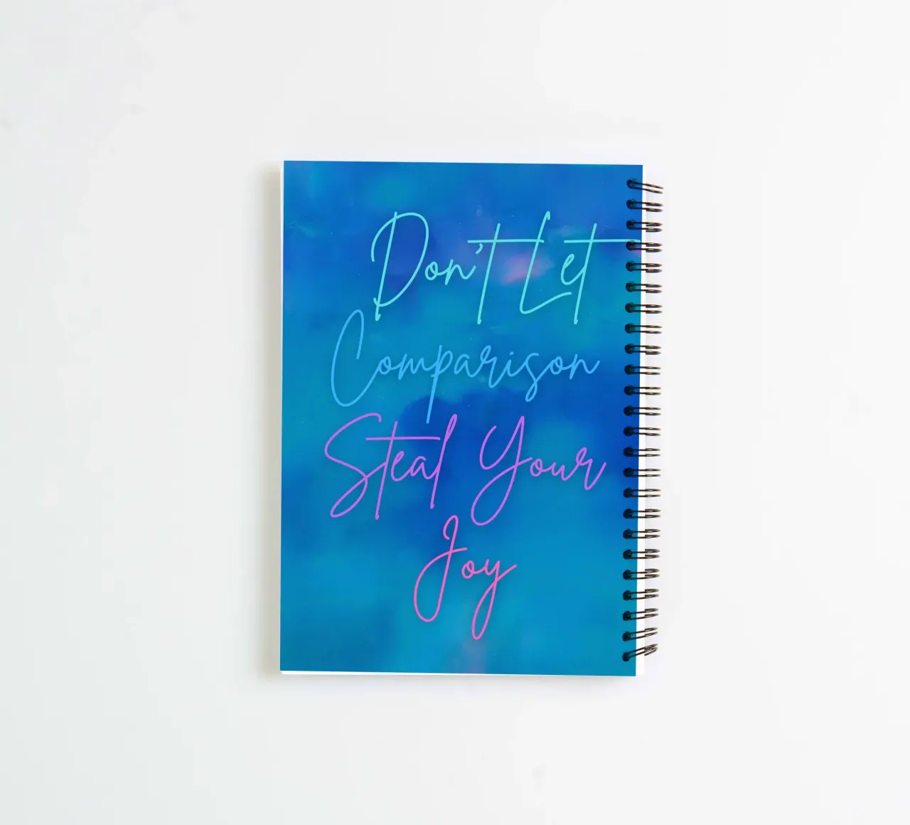 "Don't Let Comparison Steal Your Joy" Blue & Pink Abstract spiral notebook by FABOArt