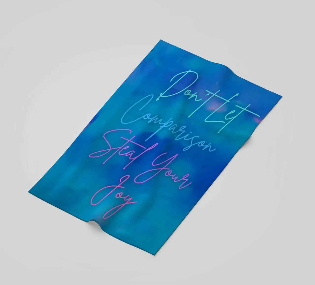 "Don't Let Comparison Steal Your Joy" Blue & Pink Abstract beach towel by FABOArt