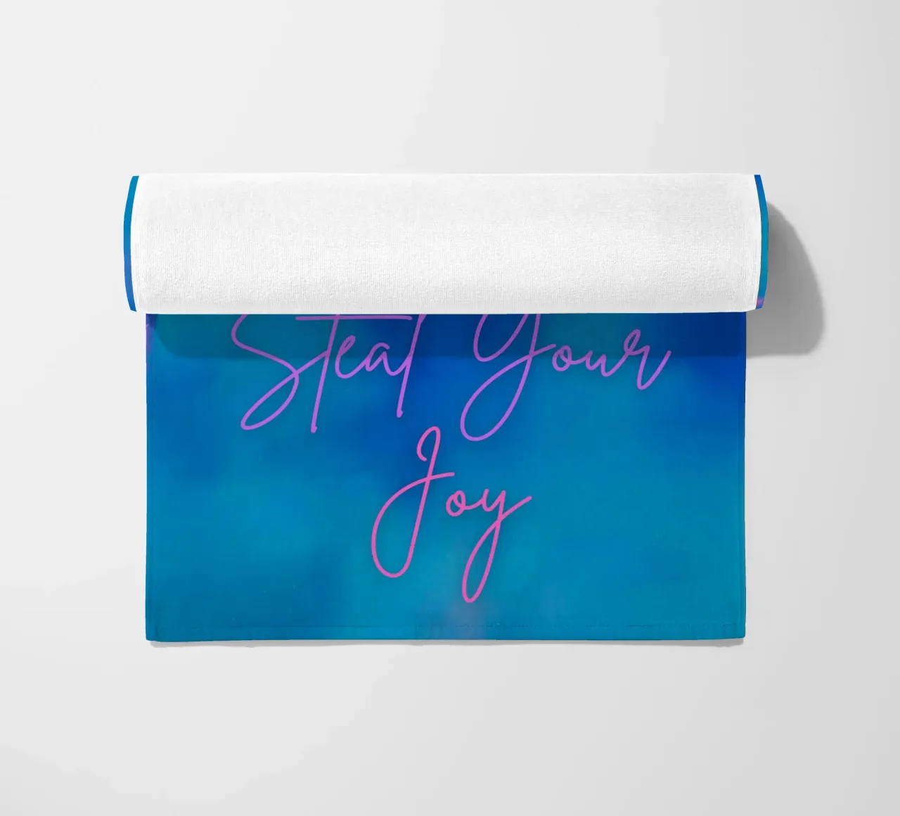 "Don't Let Comparison Steal Your Joy" Blue & Pink Abstract beach towel by FABOArt