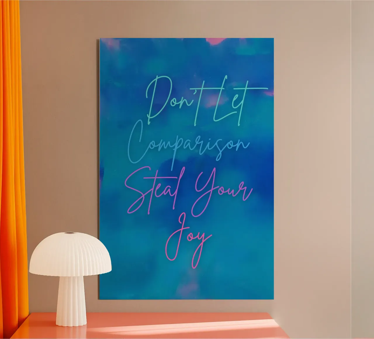 "No dejes que la comparación te robe la alegría" Abstracto azul y rosa aluminio dibond de FABOArt