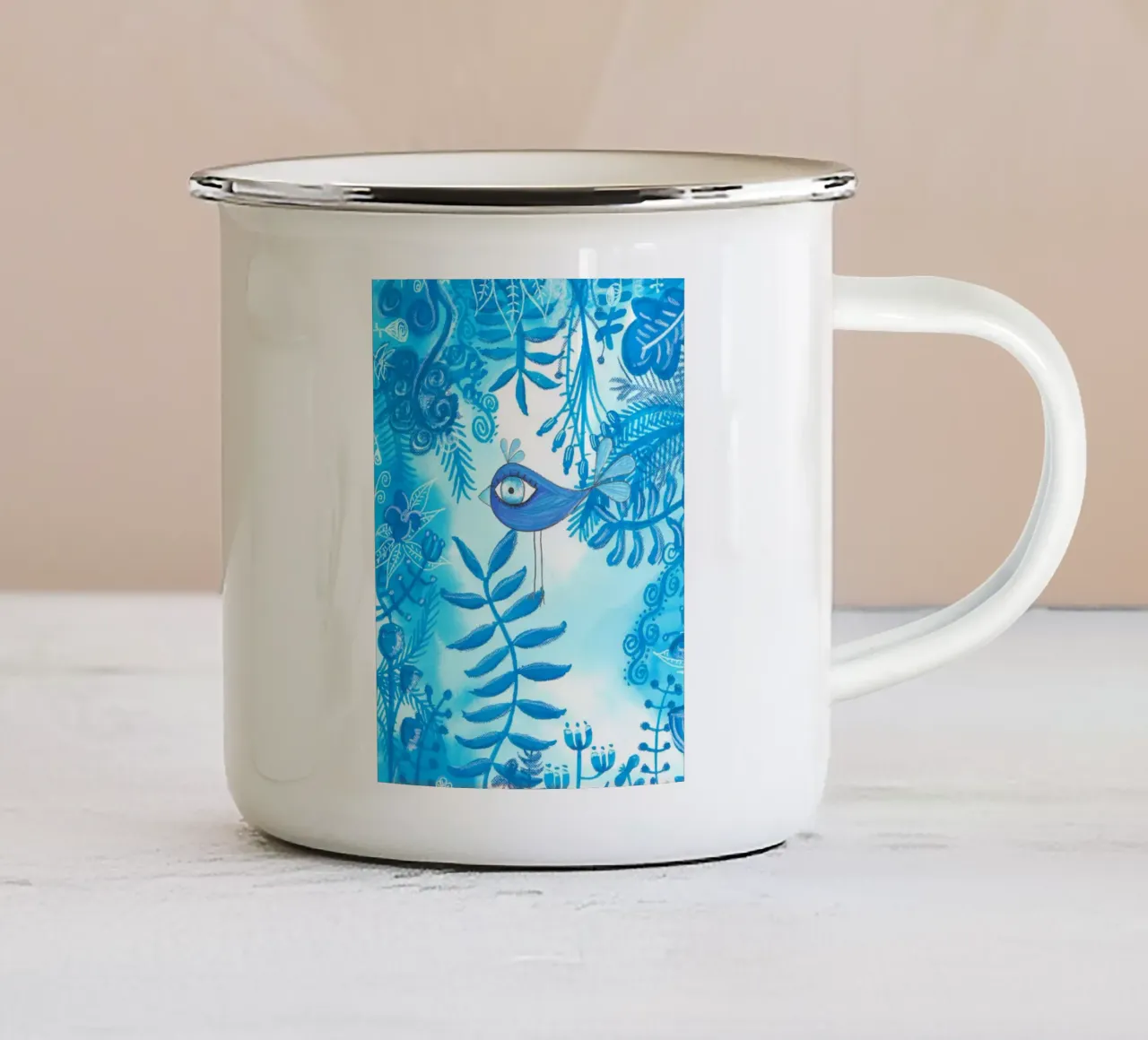 GIUNGLA BLU tazza in smalto da Inge Hauser Illustration
