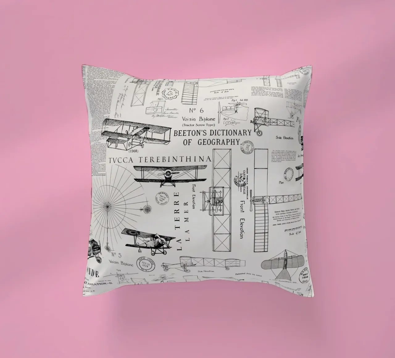 Historic Aviation Collage Art decorative cushion by Andrea Haase Vintage World