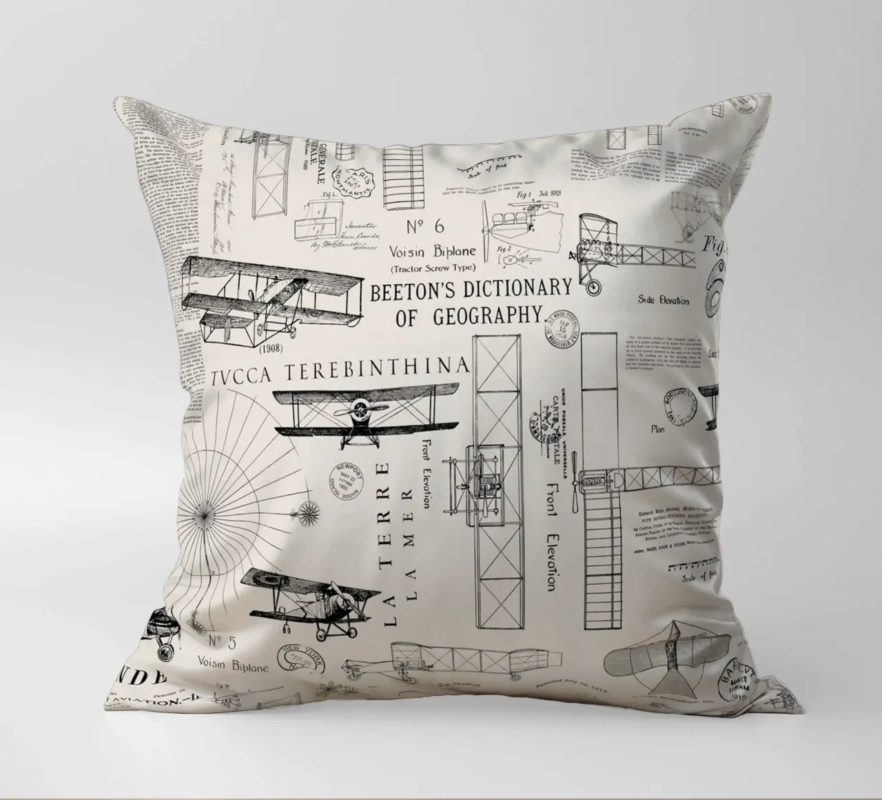 Historic Aviation Collage Art decorative cushion by Andrea Haase Vintage World