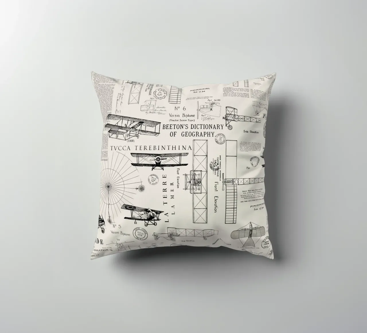 Historic Aviation Collage Art decorative cushion by Andrea Haase Vintage World
