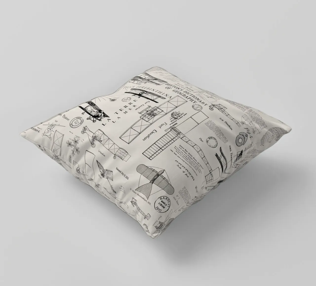 Historic Aviation Collage Art decorative cushion by Andrea Haase Vintage World