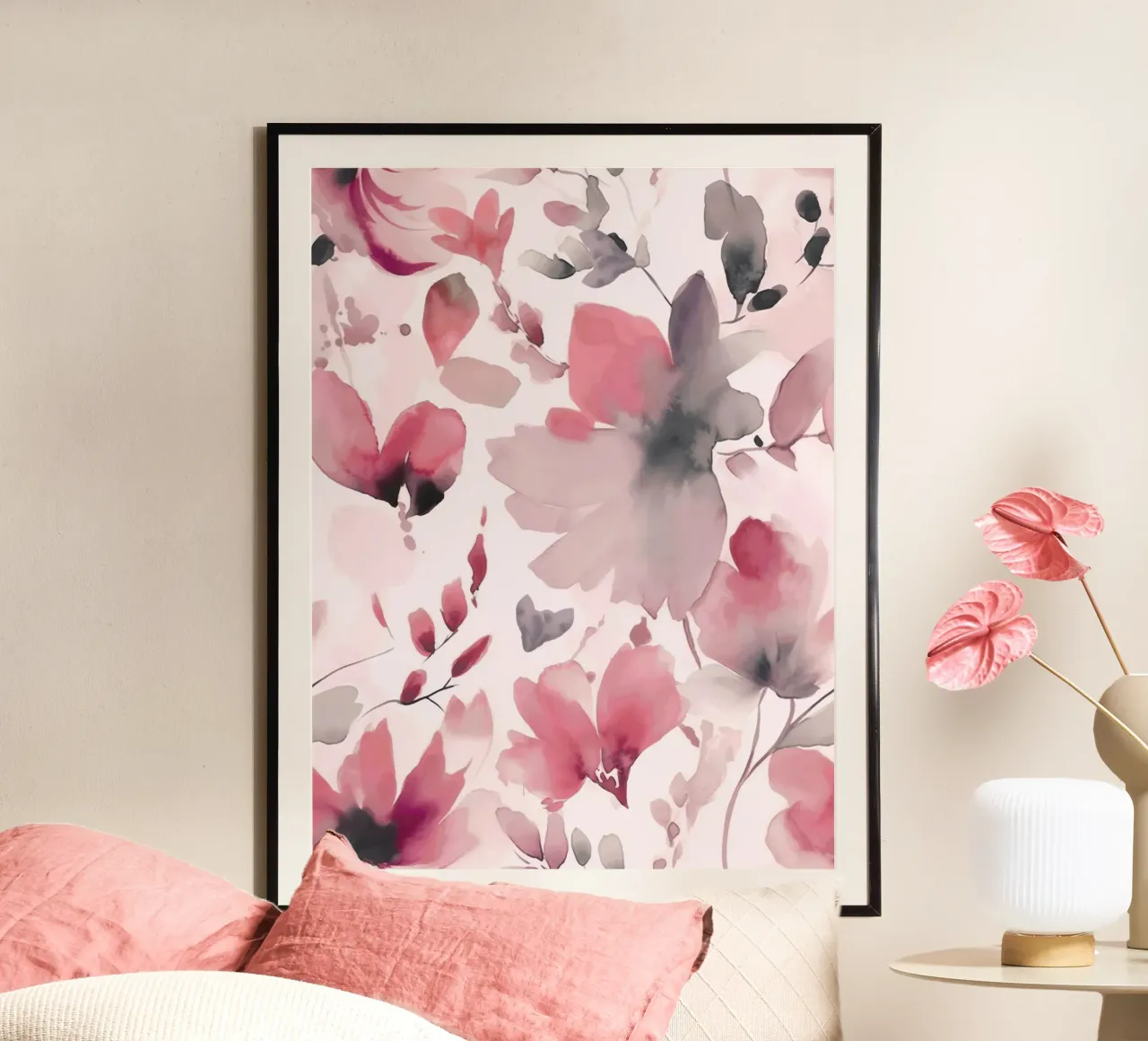 Fiori astratti allentati ad acquerello rosa pastello poster con telaio in plastica da Andrea Haase Floral Passion