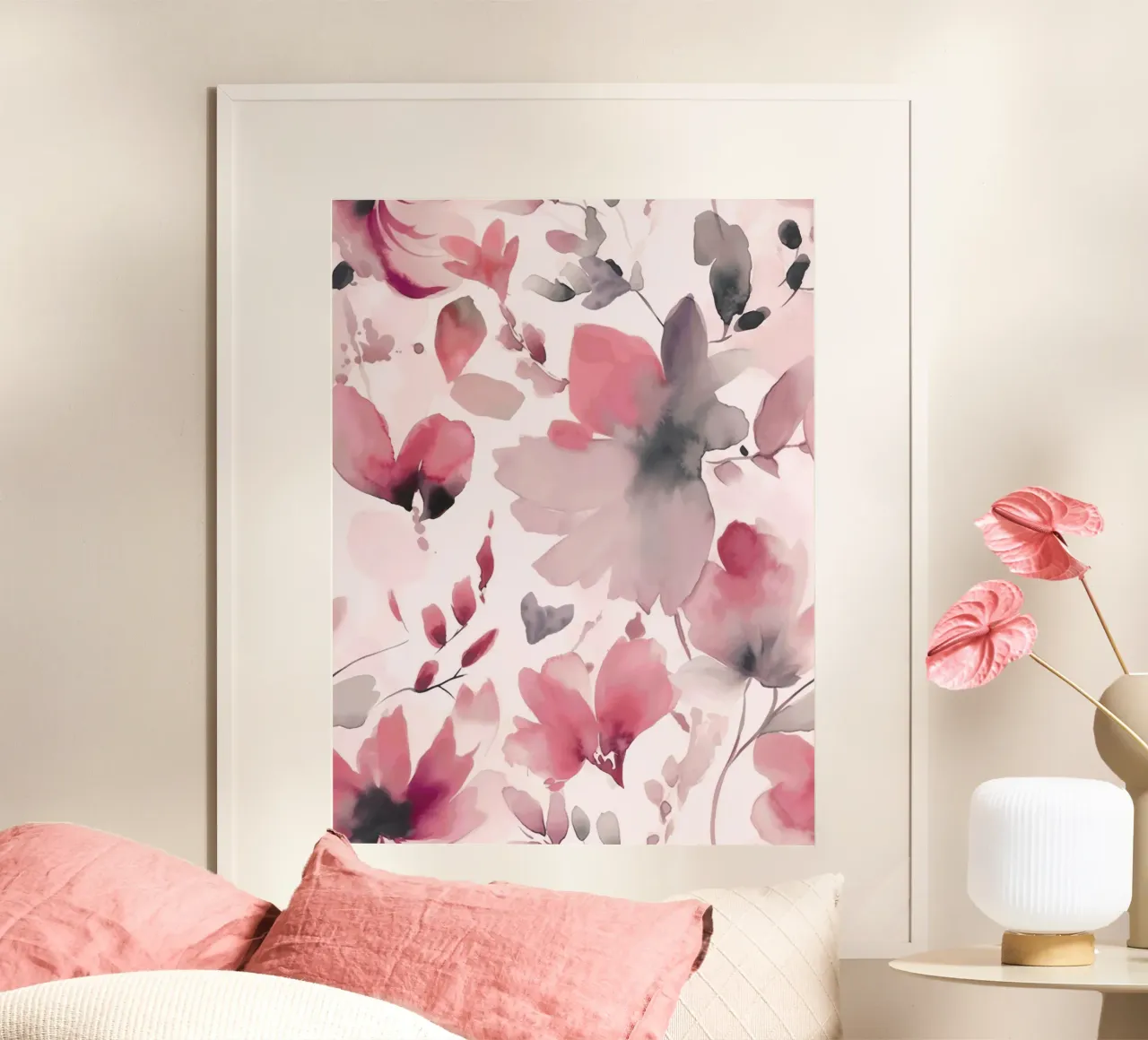 Fiori astratti allentati ad acquerello rosa pastello poster con telaio in plastica da Andrea Haase Floral Passion