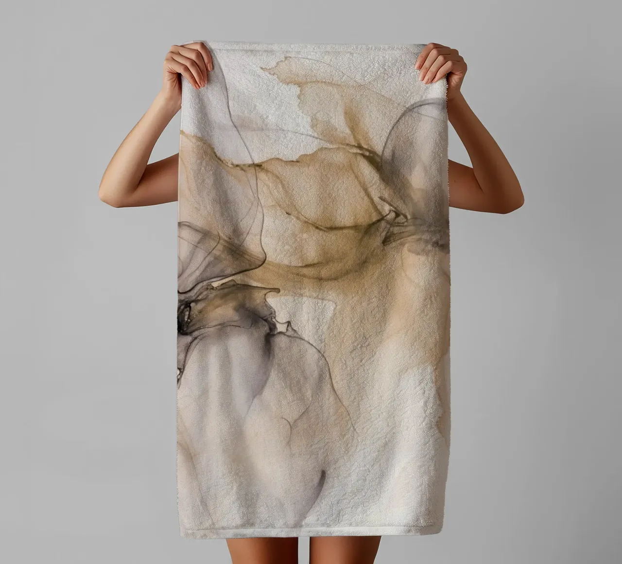 Slow Motion Floating Ink Beige Brown towel by Andrea Haase Modern Home