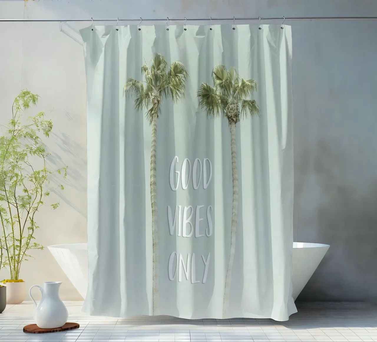 Good vibes only | Idyllic Palm Trees Duschvorhang von Melanie Viola