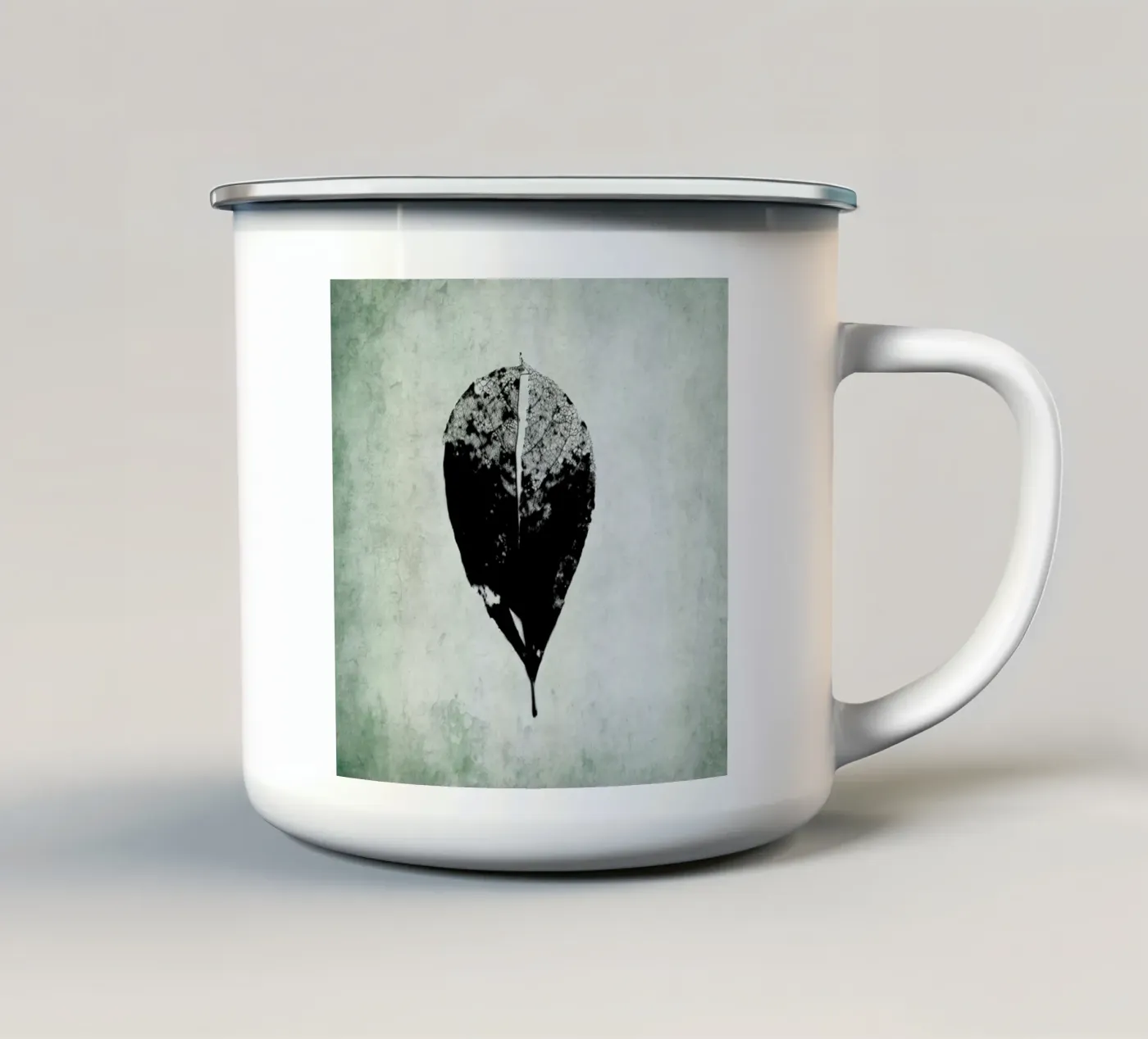 Leaf Skeleton enamel mug by Visuelle Poesie am Wegesrand