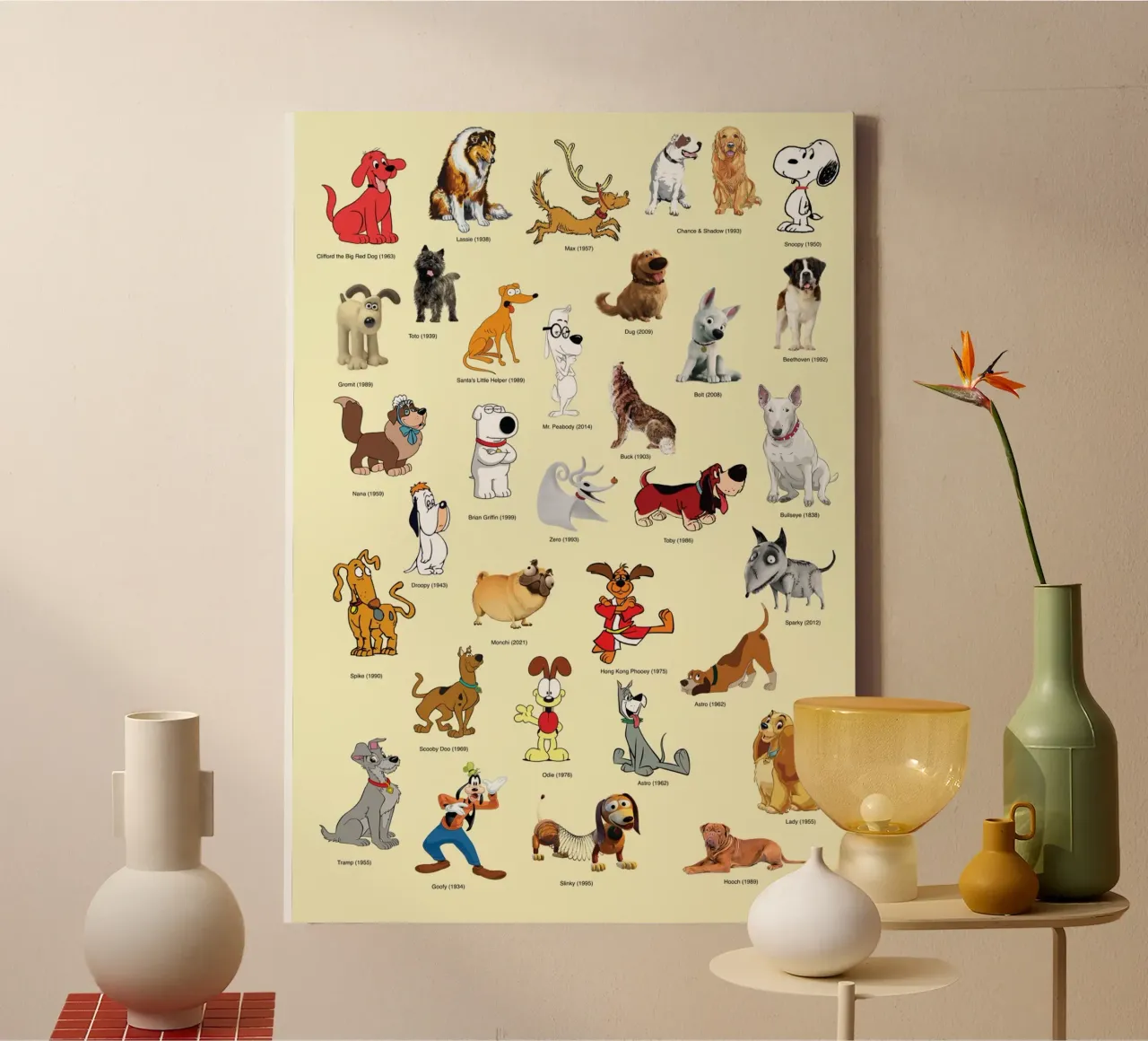Cani famosi - Cani nel cinema e nella TV - Collezione Print tela con Cornice a cassetta da Mashtup