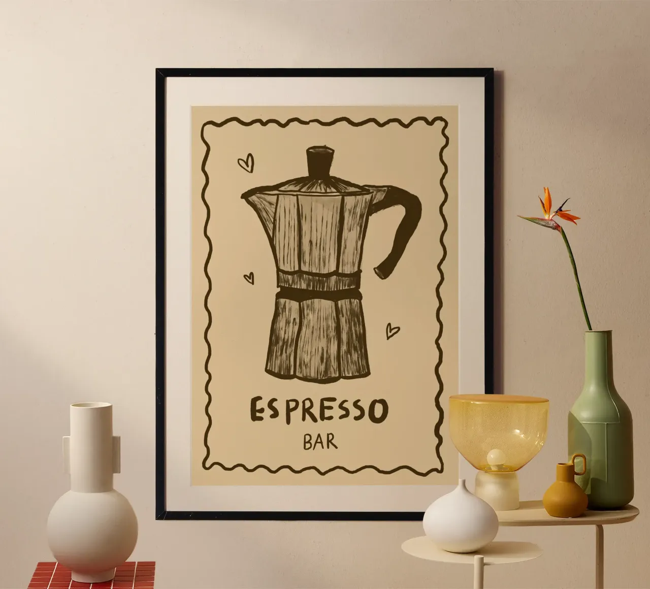 Espresso Bar Poster mit Holzrahmen von Studio Dolci