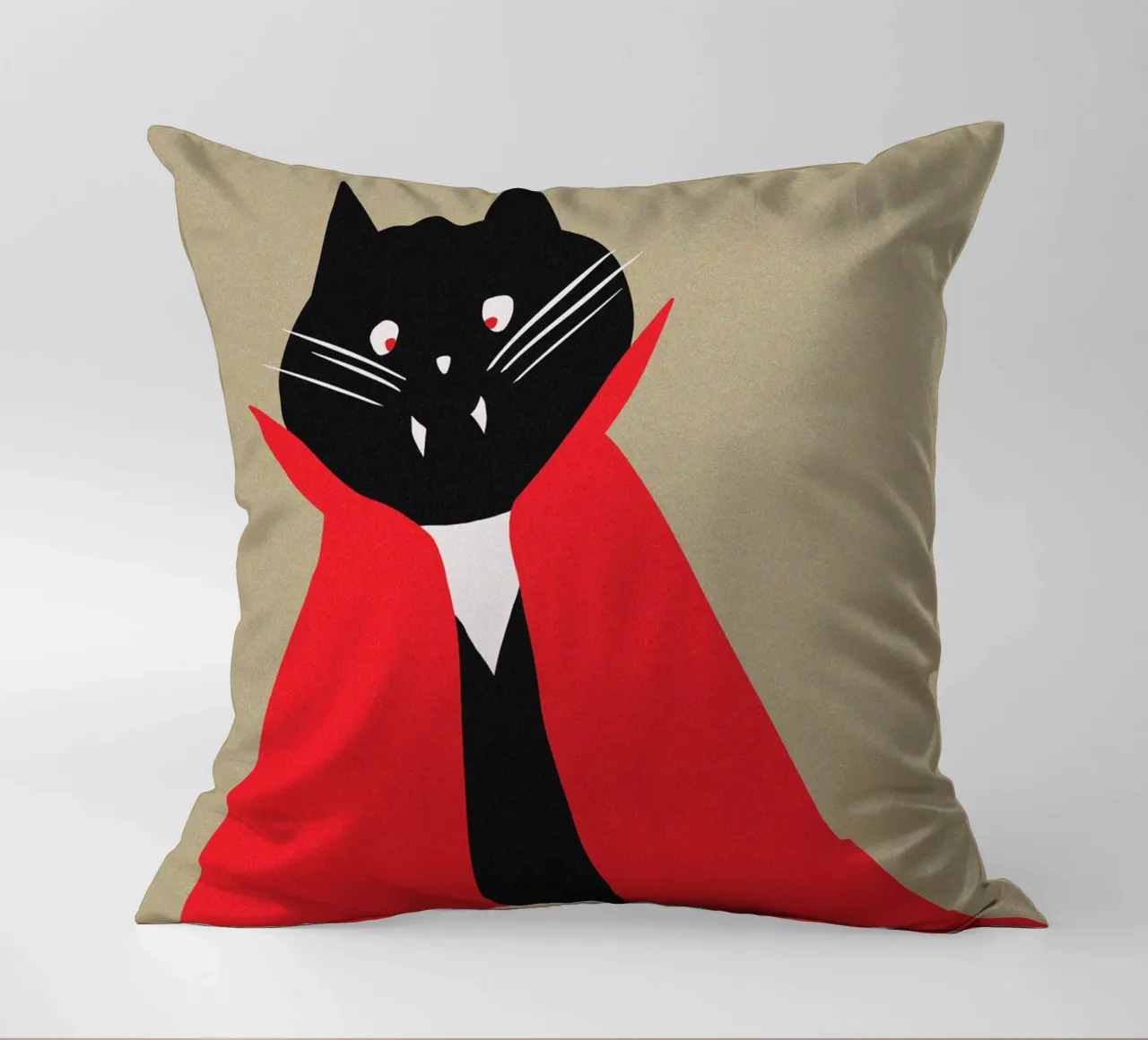Vampire Black Tuxedo Cat with Red Cape decorative cushion by Lisa Jureczko Arts Illustration