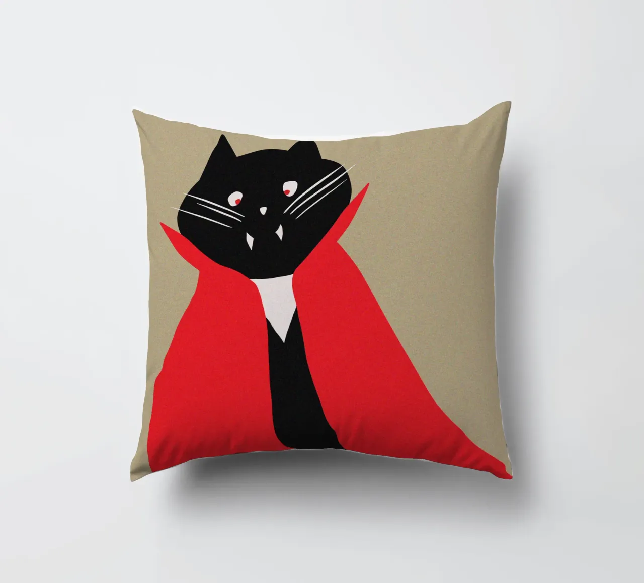 Vampire Black Tuxedo Cat with Red Cape decorative cushion by Lisa Jureczko Arts Illustration