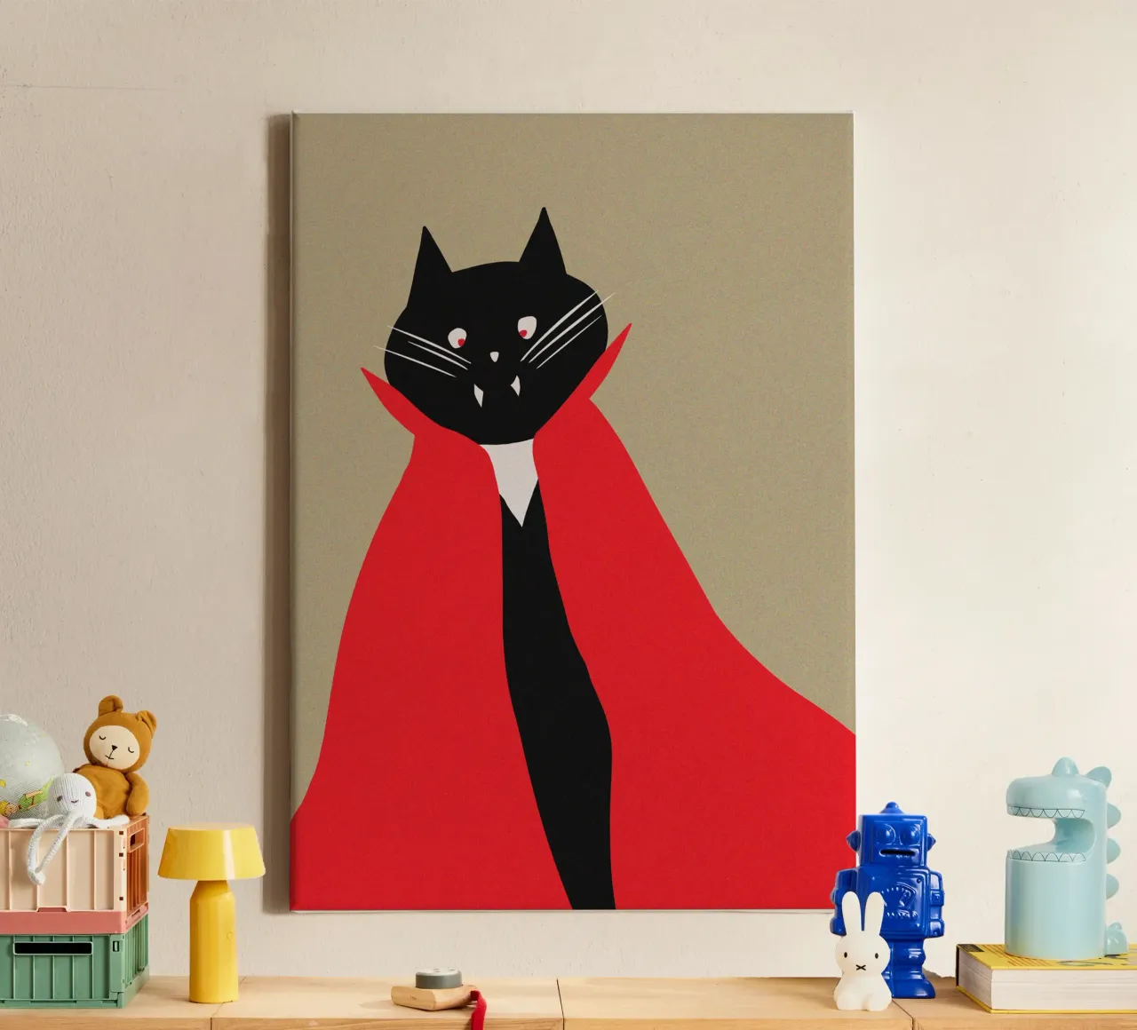 Vampire Black Tuxedo Cat with Red Cape canvas by Lisa Jureczko Arts Illustration