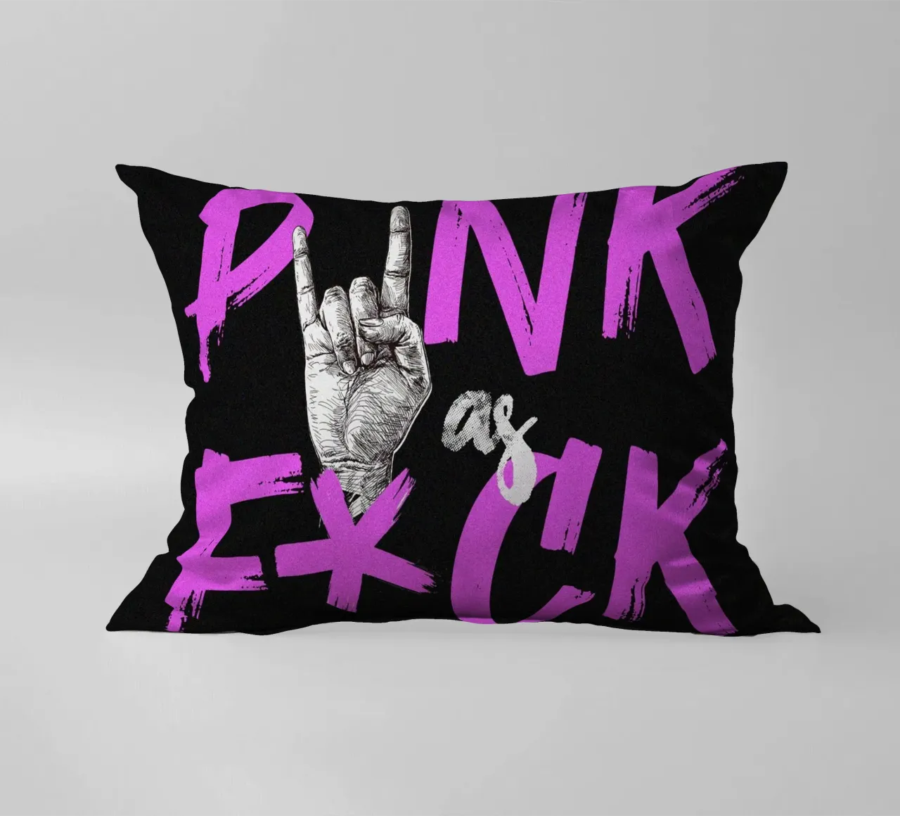 PUNK as F*CK illustrazione slogan scritta nera e rosa cuscino da Lisa Jureczko Arts Illustration