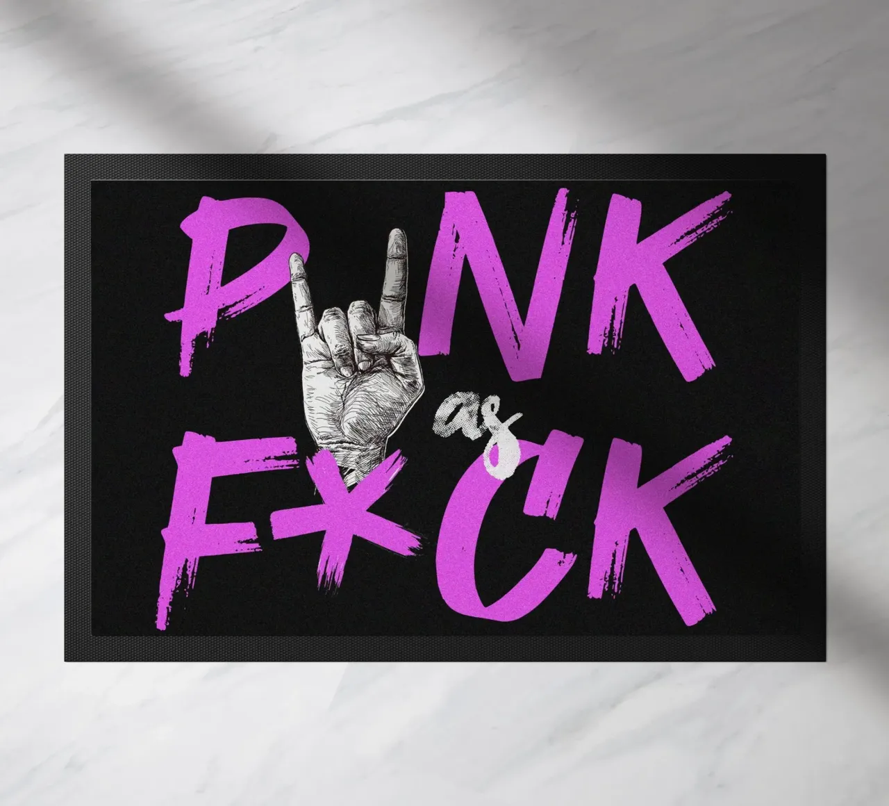PUNK as F*CK illustrazione slogan scritta nera e rosa zerbino da Lisa Jureczko Arts Illustration