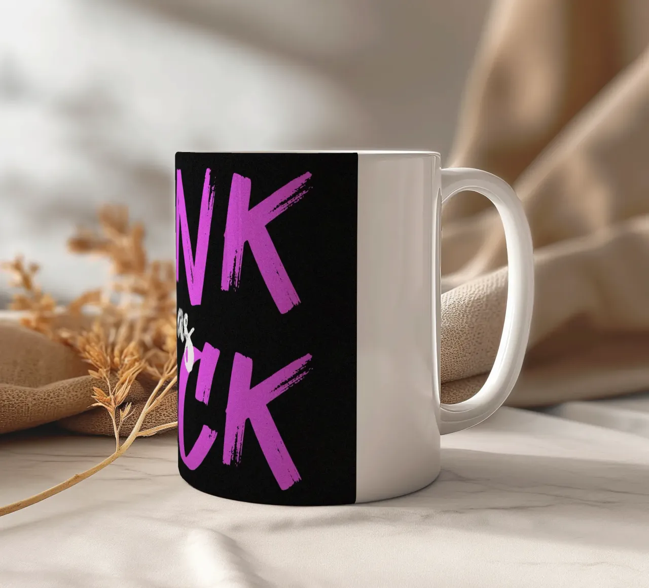 PUNK as F*CK illustrazione slogan scritta nera e rosa tazza in ceramica da Lisa Jureczko Arts Illustration
