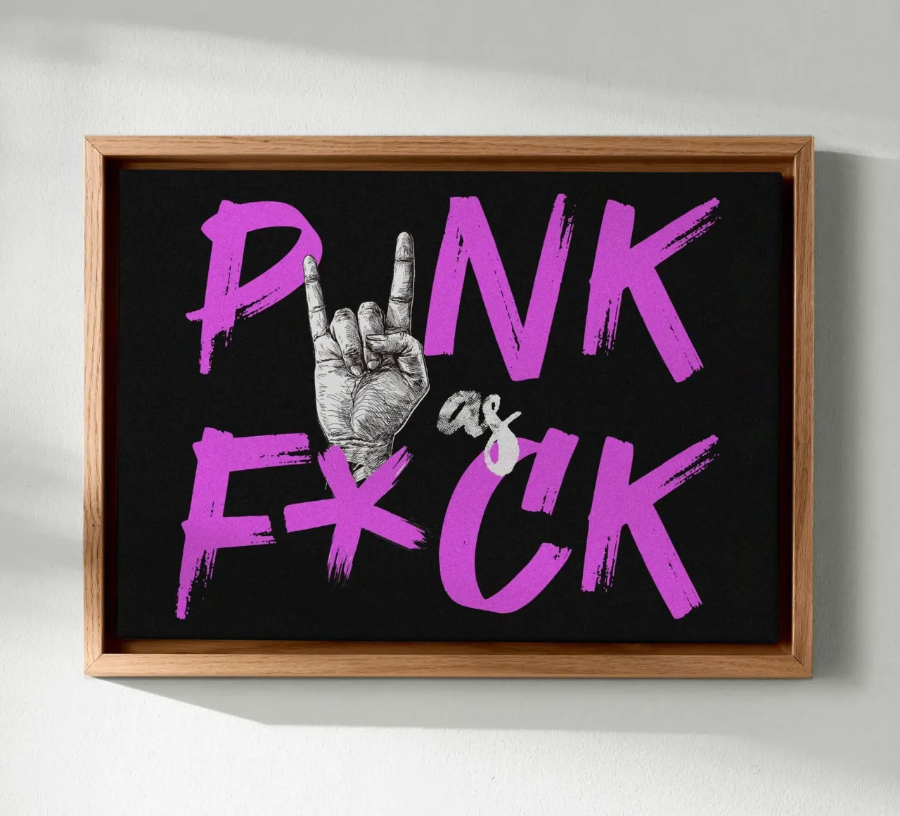 PUNK as F*CK illustrazione slogan scritta nera e rosa tela con Cornice a cassetta da Lisa Jureczko Arts Illustration