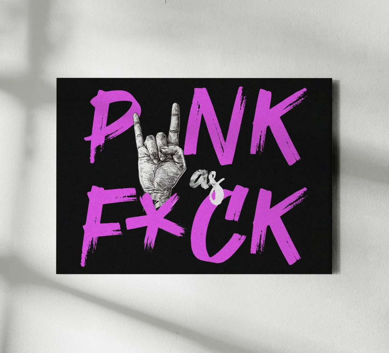 PUNK as F*CK illustrazione slogan scritta nera e rosa tela con Cornice a cassetta da Lisa Jureczko Arts Illustration