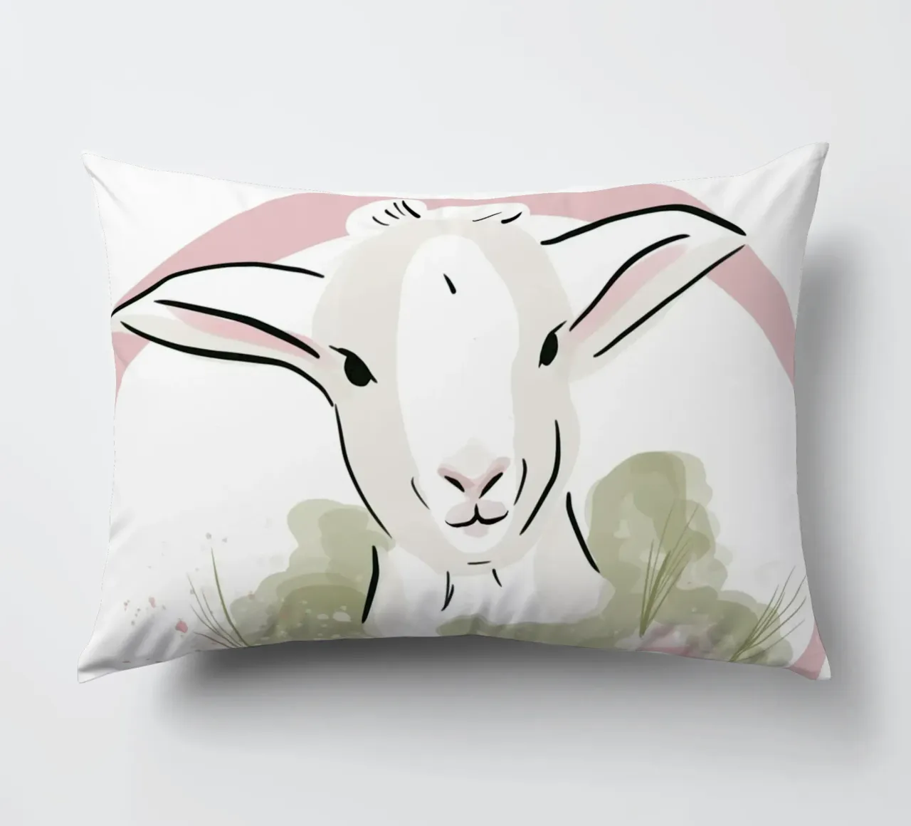 Simpatico agnellino bianco con fiori rosa cuscino da Lisa Jureczko Arts Illustration