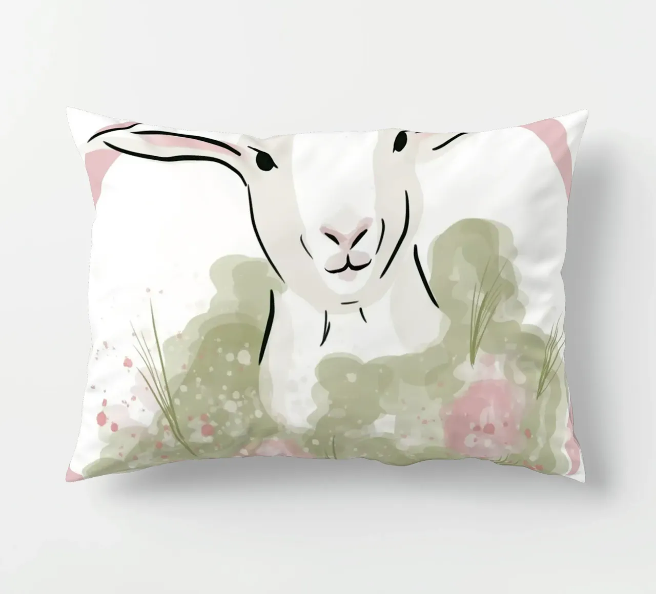 Simpatico agnellino bianco con fiori rosa cuscino da Lisa Jureczko Arts Illustration