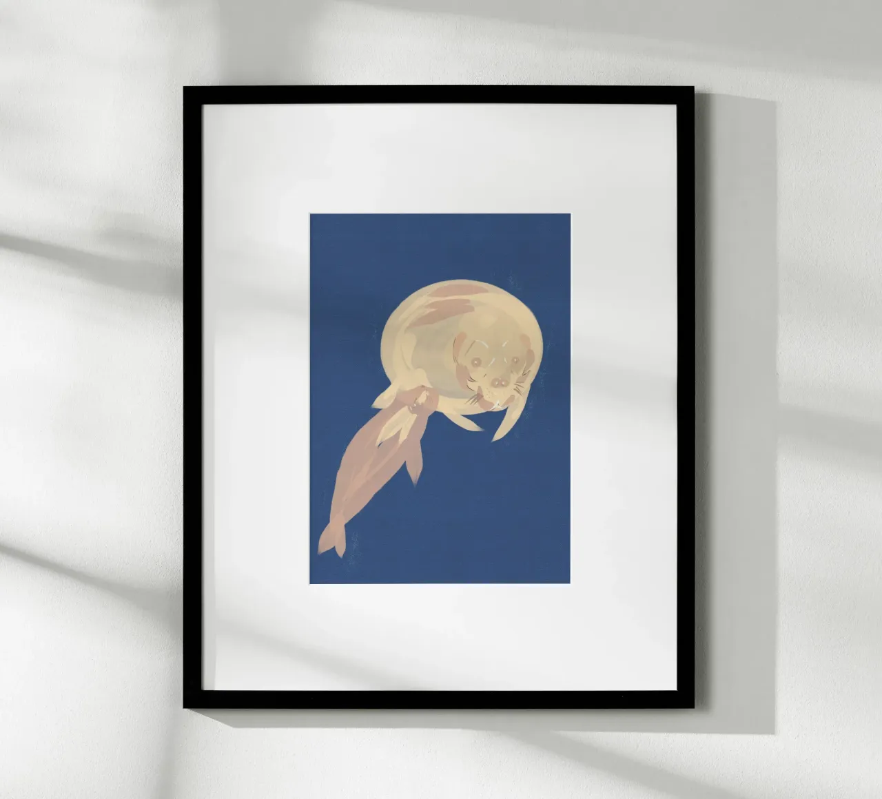 Madre di lamantino con il suo bambino Illustrazione poster con telaio in legno da Lisa Jureczko Arts Illustration