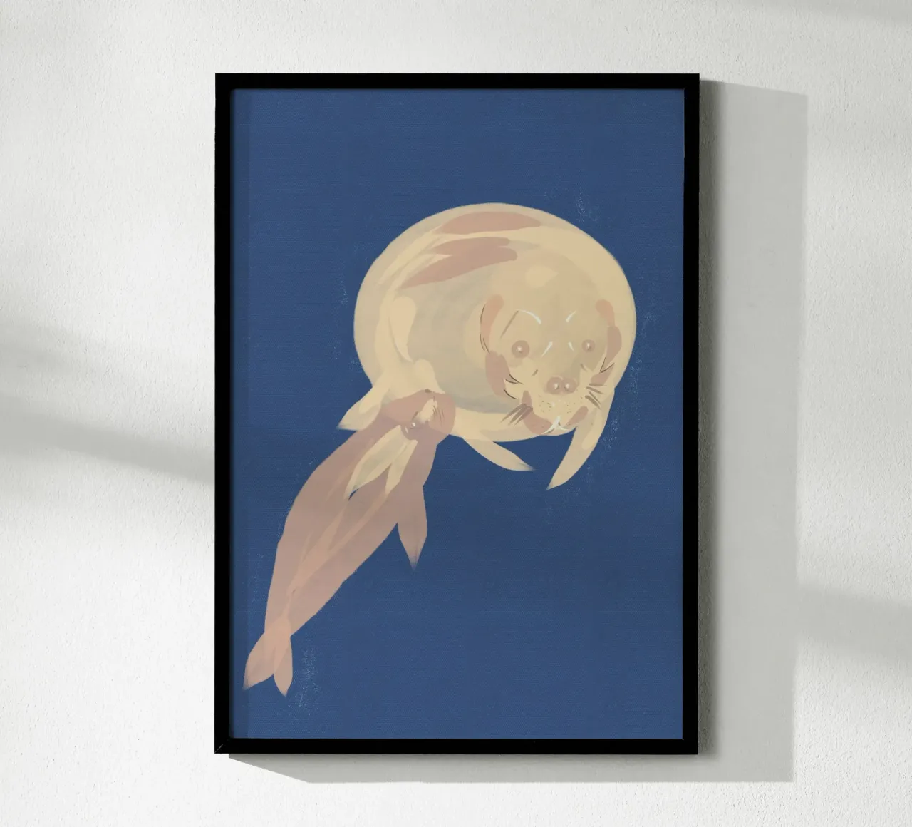 Madre di lamantino con il suo bambino Illustrazione poster con telaio in legno da Lisa Jureczko Arts Illustration