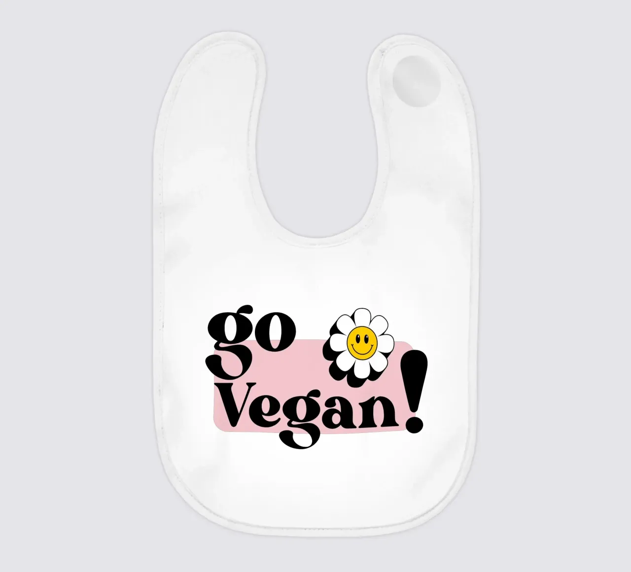 Vai Vegan! Illustrazione dello slogan con fiore sorridente bavaglino da Lisa Jureczko Arts Illustration