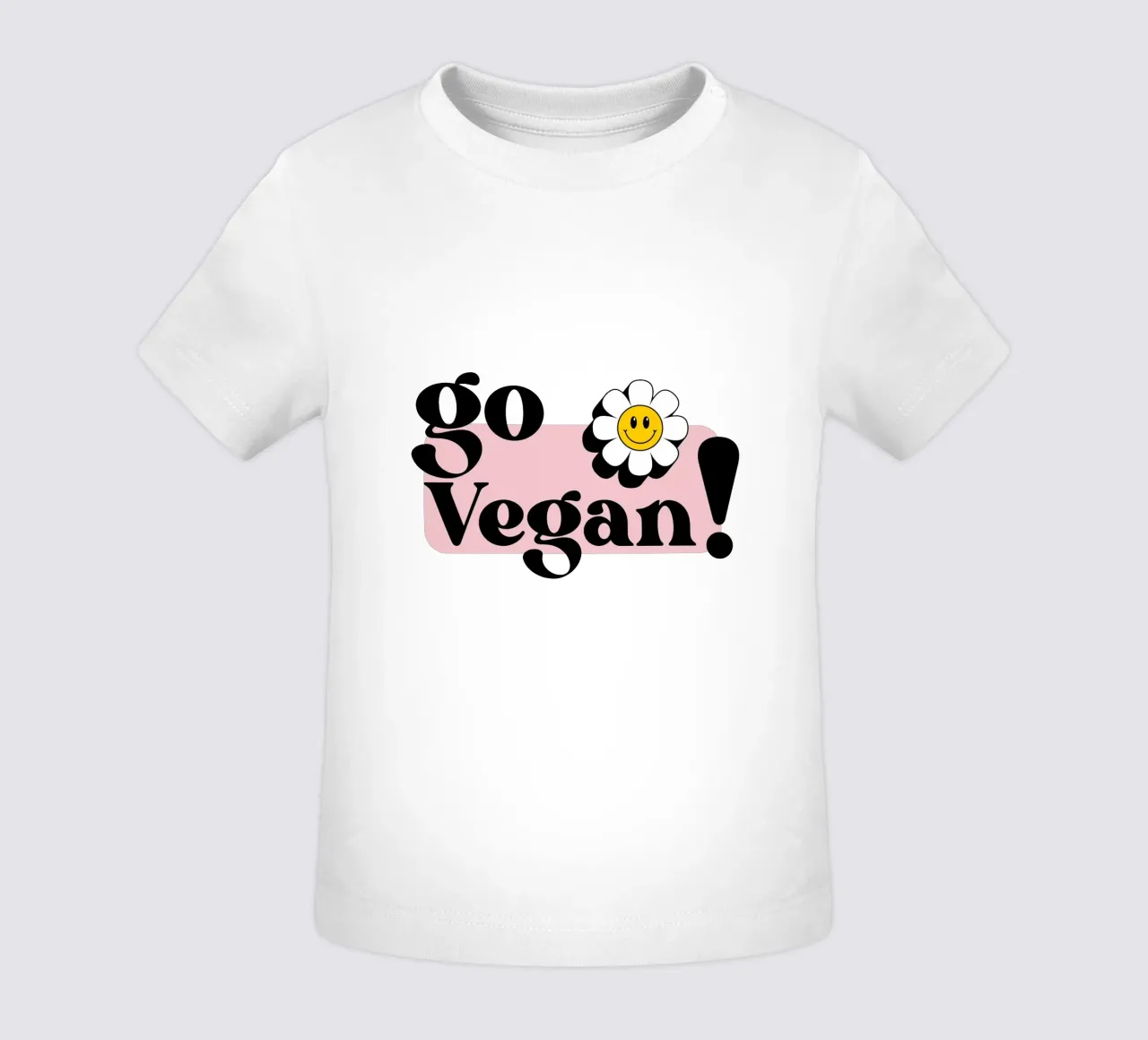 Vai Vegan! Illustrazione dello slogan con fiore sorridente maglietta neonato da Lisa Jureczko Arts Illustration