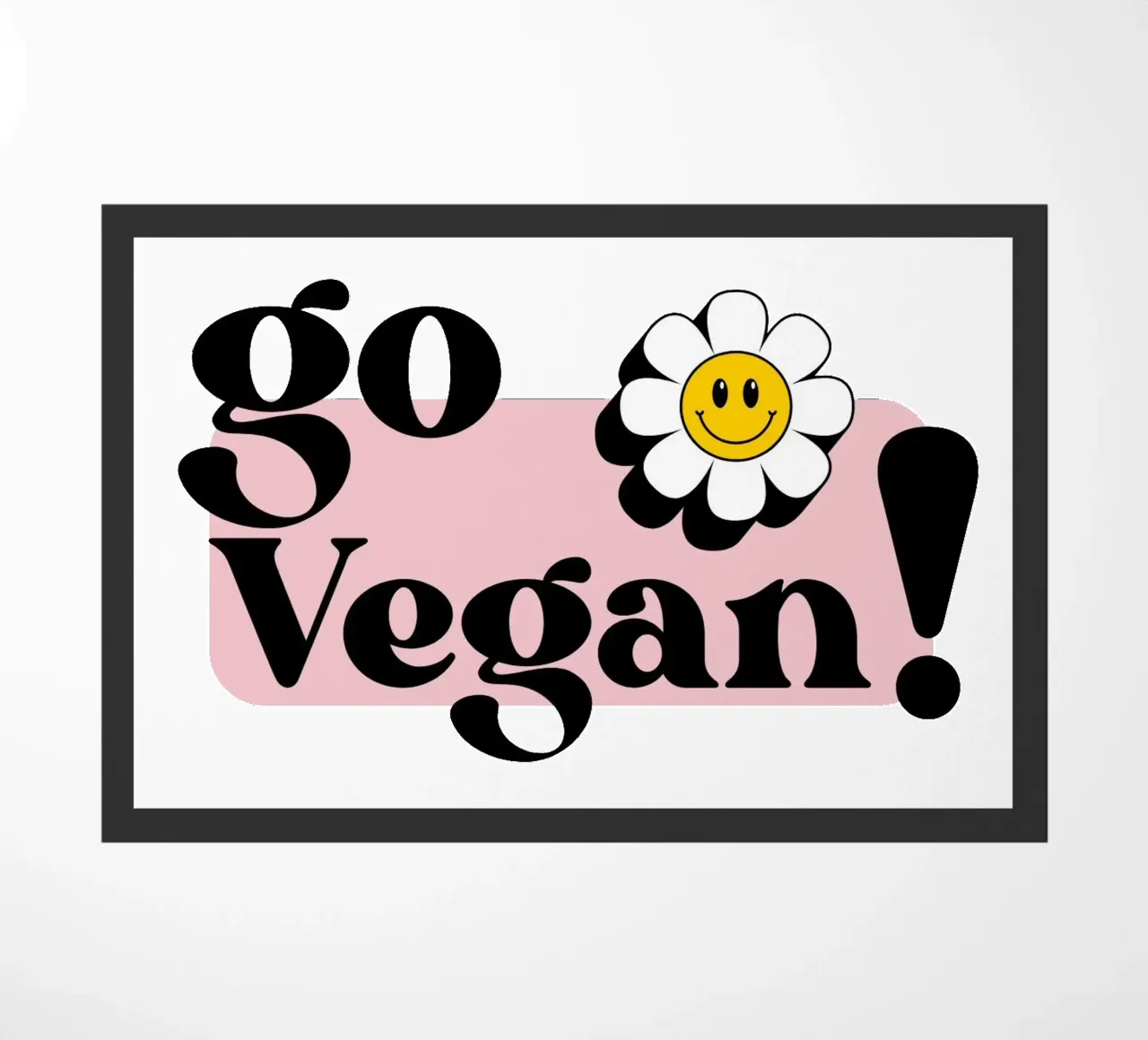 Vai Vegan! Illustrazione dello slogan con fiore sorridente zerbino da Lisa Jureczko Arts Illustration