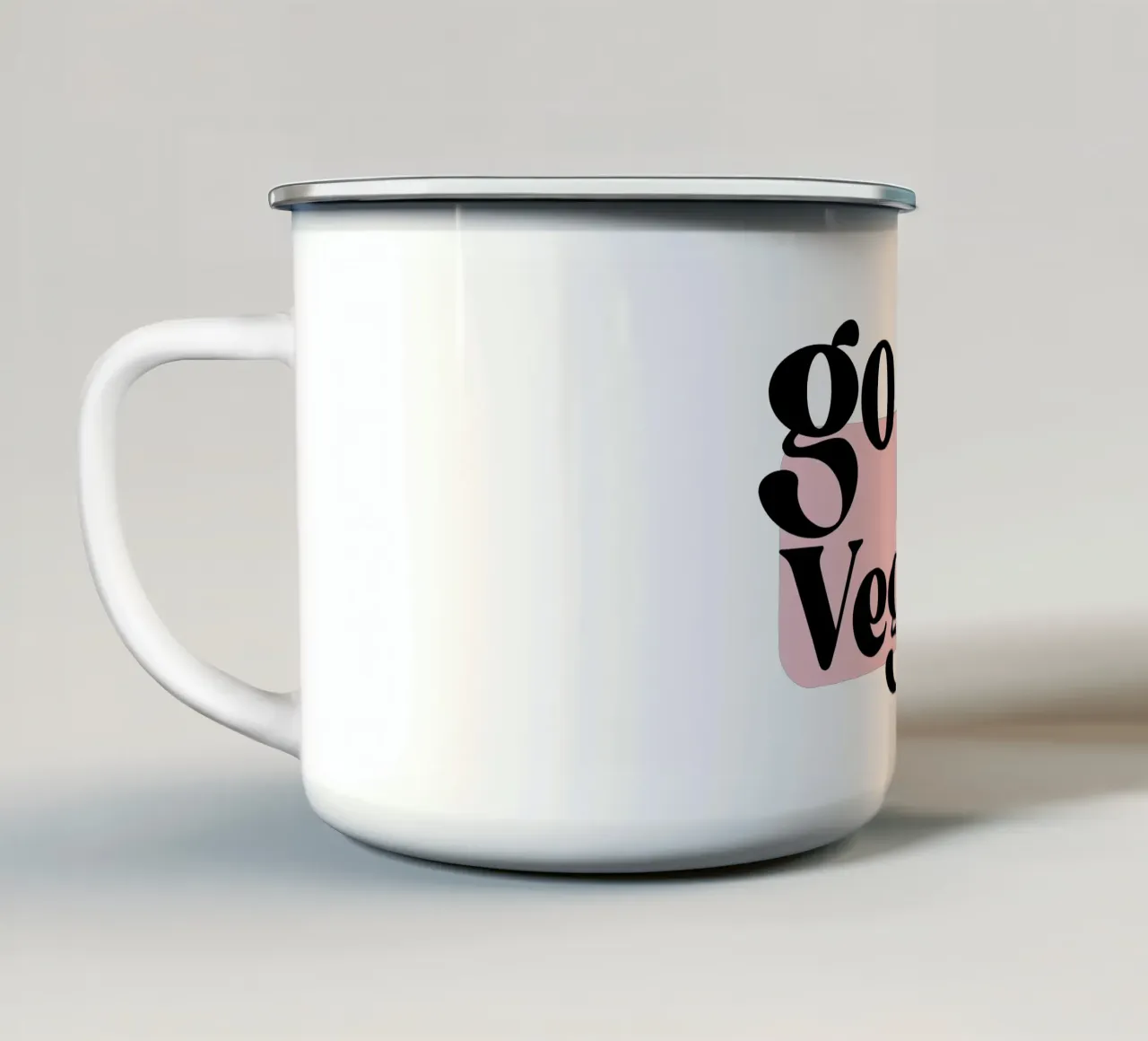 Vai Vegan! Illustrazione dello slogan con fiore sorridente tazza in smalto da Lisa Jureczko Arts Illustration