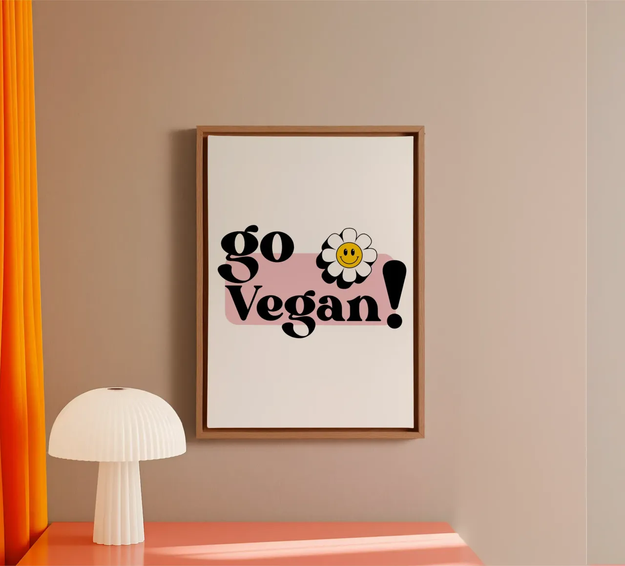 Go Vegan! Slogan Illustration with Smiley Flower canvas by Lisa Jureczko Arts Illustration