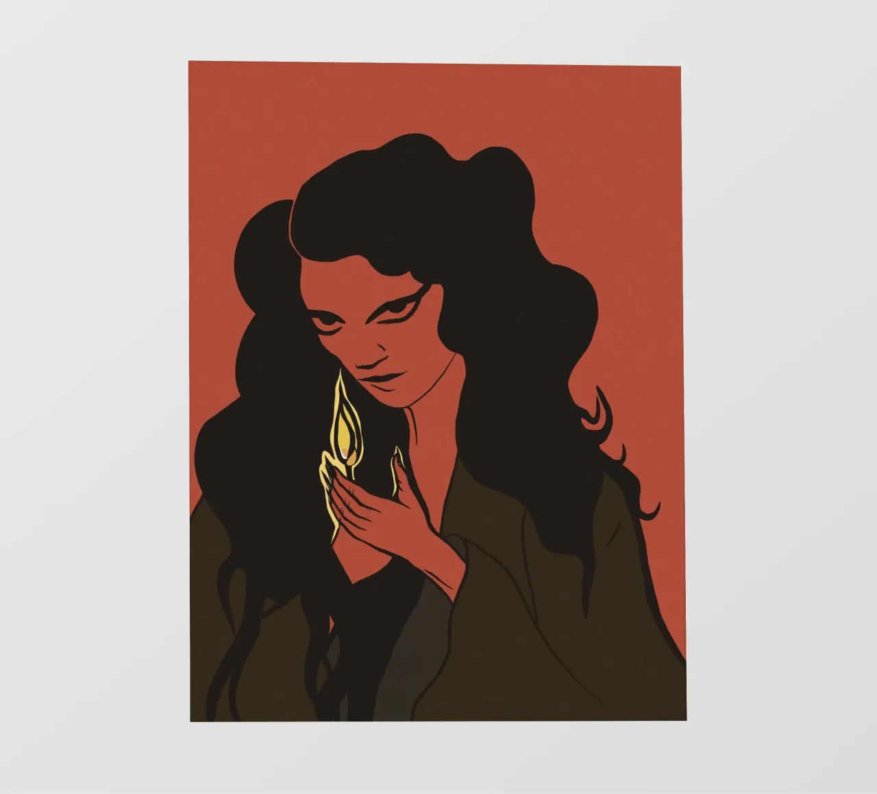Donna mistica con capelli neri e fiammifero pellicola backlit da Lisa Jureczko Arts Illustration