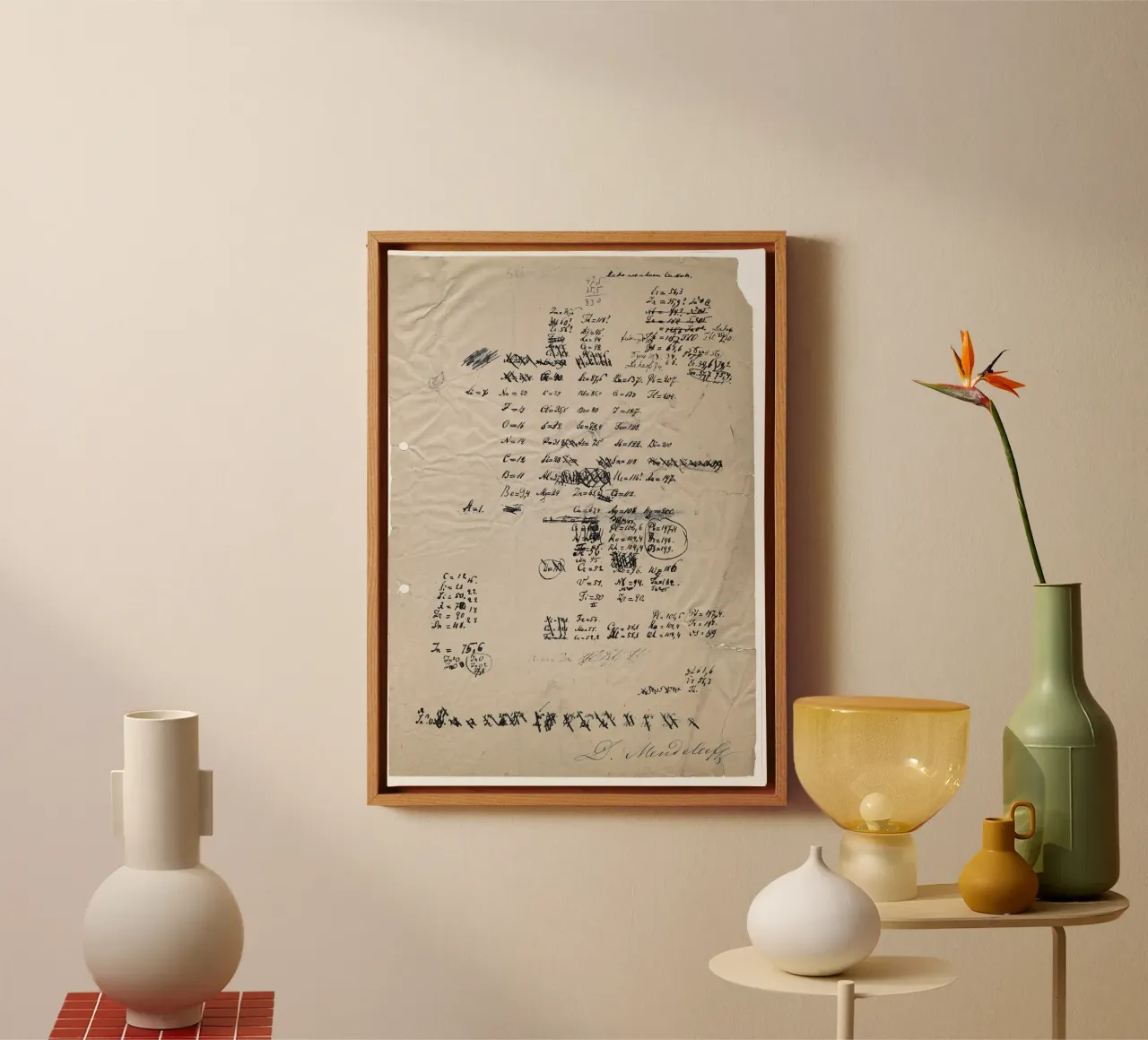 Dmitri Mendelejev Print - Chemie cadeau-idee - Wetenschapskunst canvas met Baklijst van Mashtup