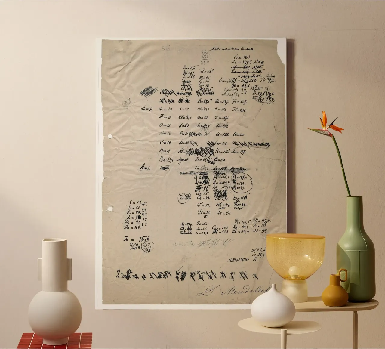 Dmitri Mendelejev Print - Chemie cadeau-idee - Wetenschapskunst canvas met Baklijst van Mashtup