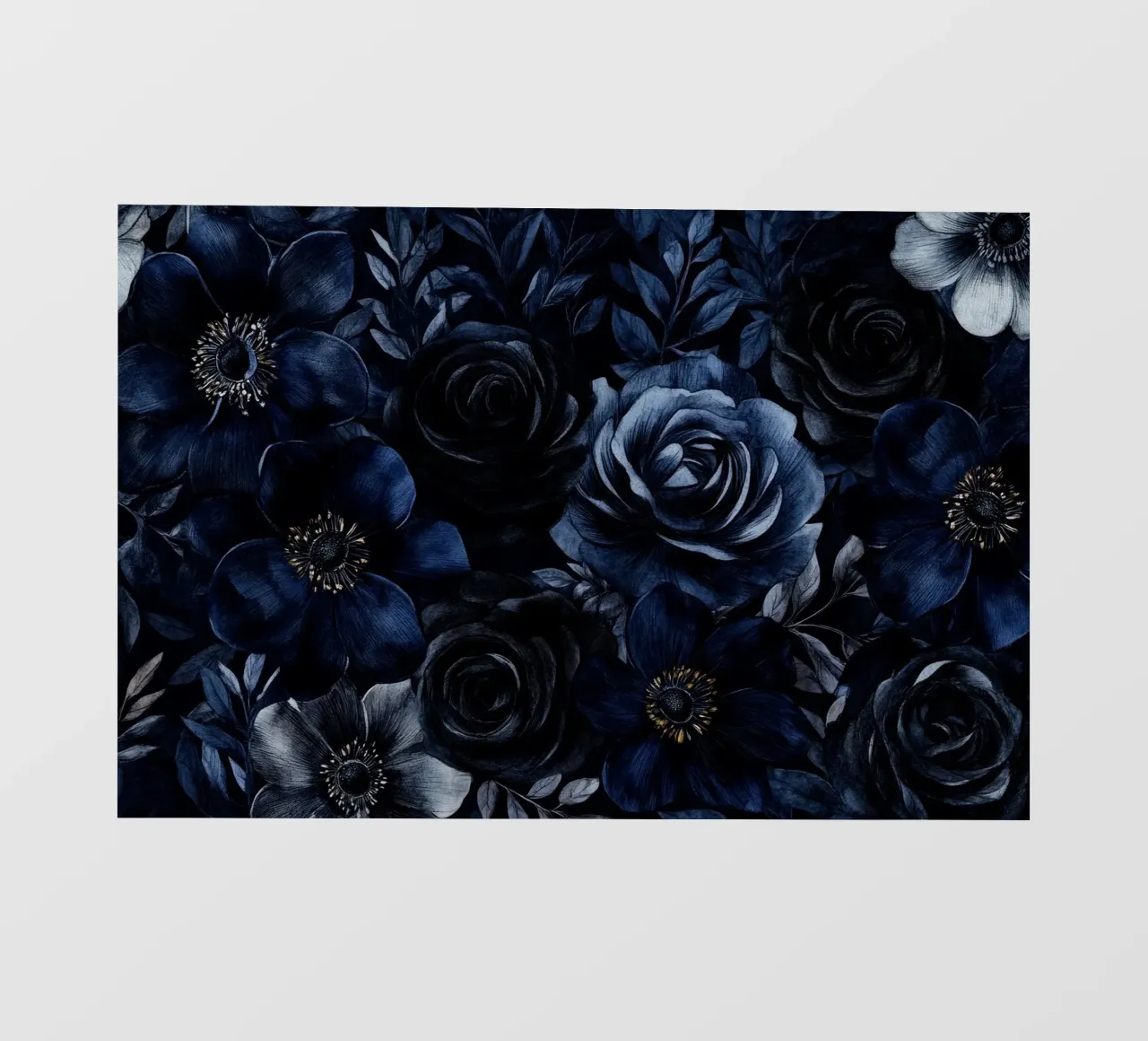 Dark Blue And Black Moody Florals photo wallpaper by Flower Garden - Uta Naumann