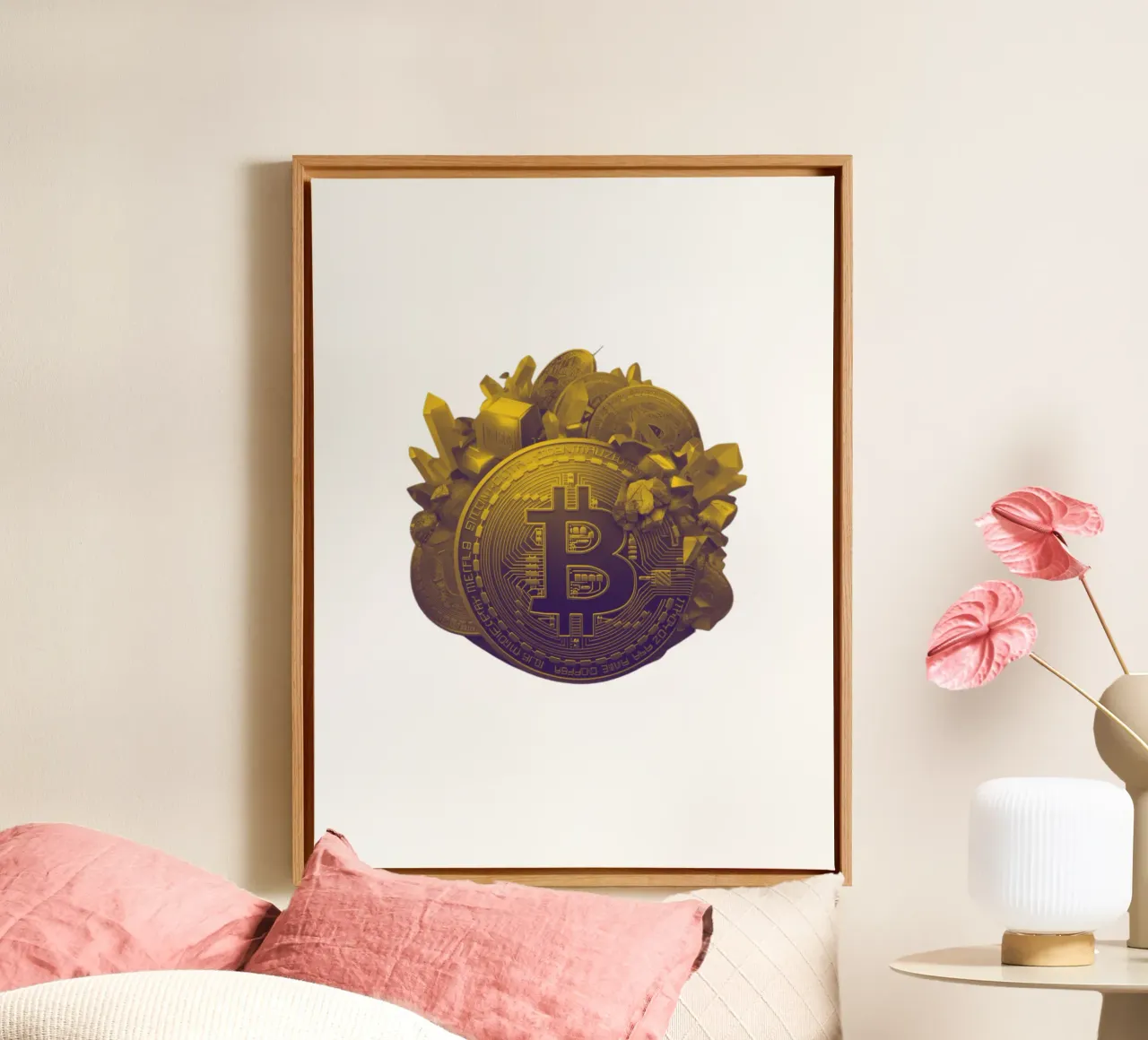 BTC... come una montagna d'oro tela con Cornice a cassetta da Crypto_Jungle