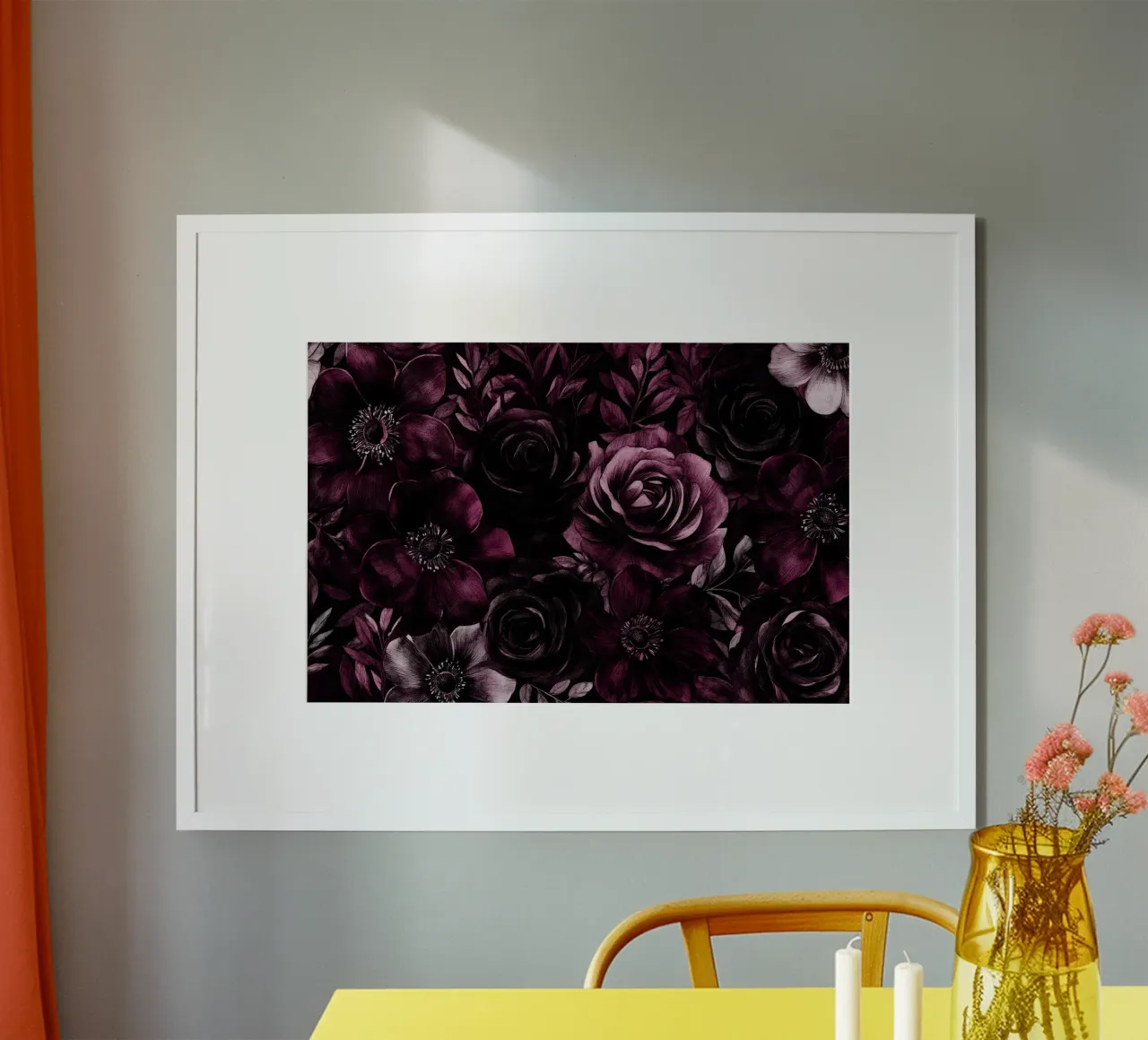 Velluto Borgogna Floreale Vintage Giardino di Notte poster con telaio in alluminio da Flower Garden - Uta Naumann