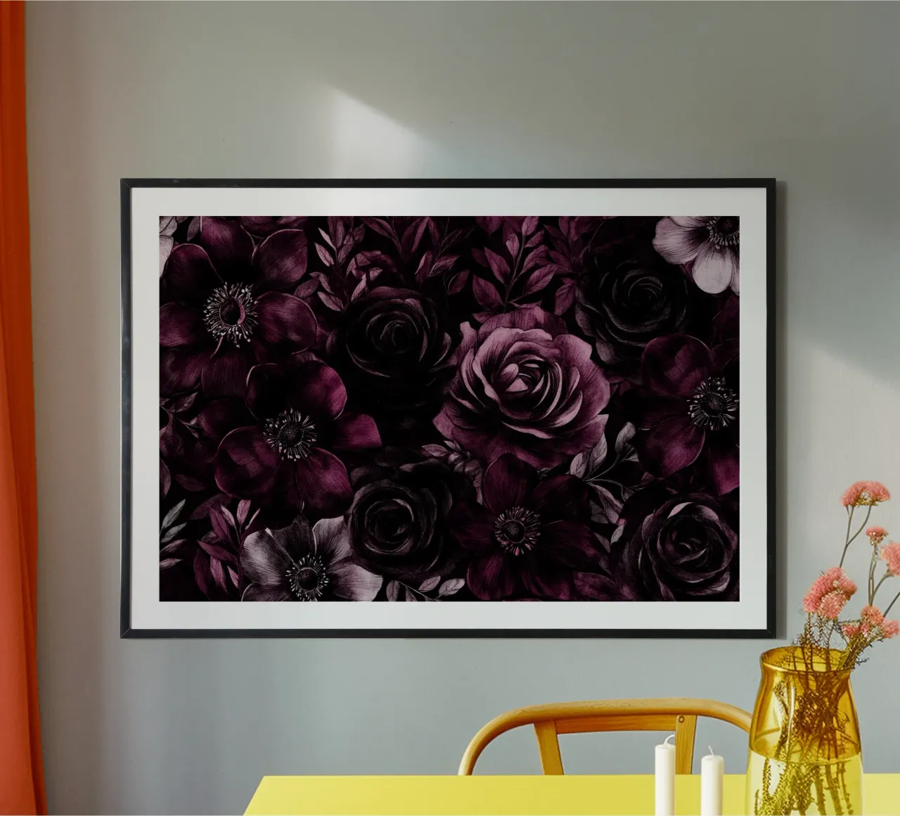 Velluto Borgogna Floreale Vintage Giardino di Notte poster con telaio in alluminio da Flower Garden - Uta Naumann