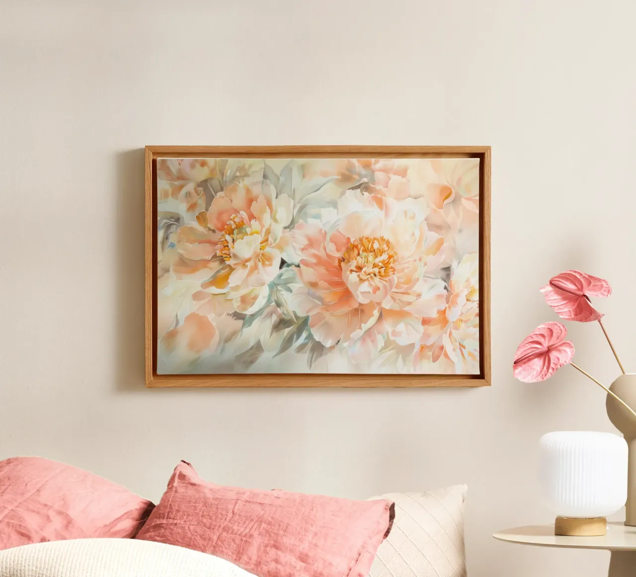 Peach Soft Velvet Peonie Spring Garden tela con Cornice a cassetta da Flower Garden - Uta Naumann