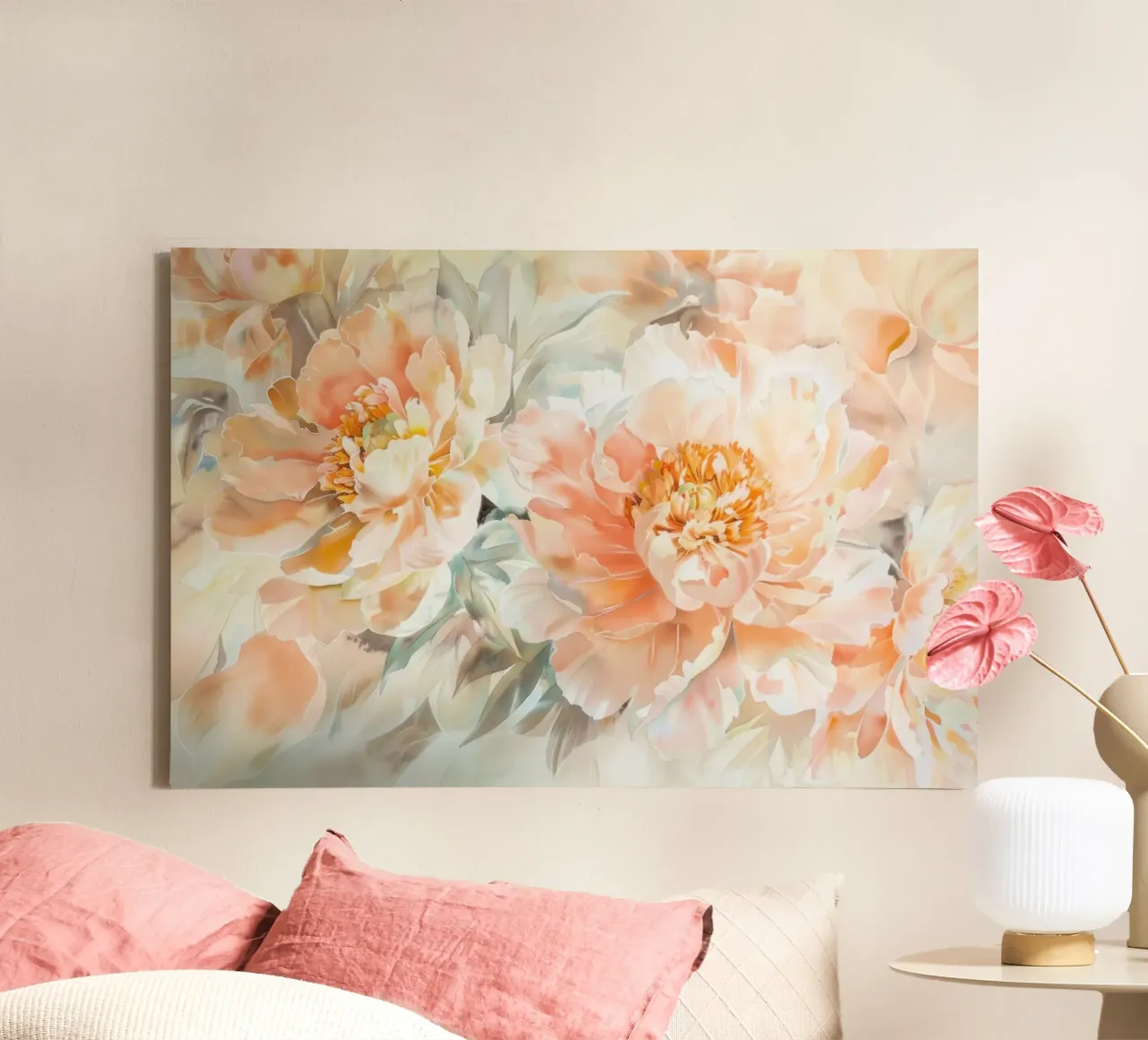 Peach Soft Velvet Peonie Spring Garden tela con Cornice a cassetta da Flower Garden - Uta Naumann