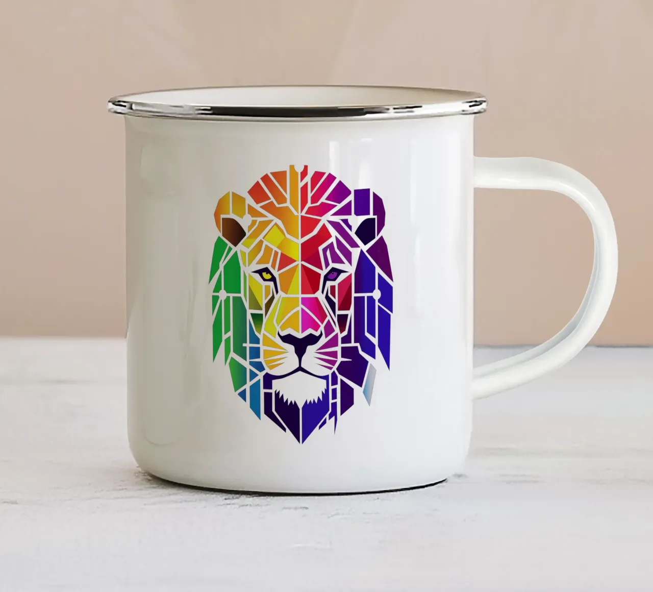Leone astratto arcobaleno tazza in smalto da Autofocus