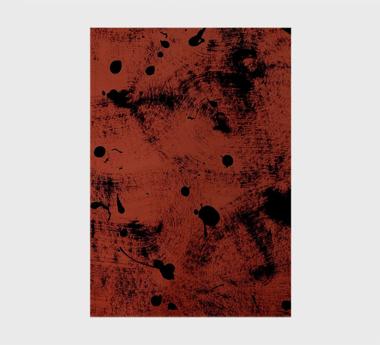 Black splashes of paint on a dark red background notebook by Lisa Jureczko Arts Illustration