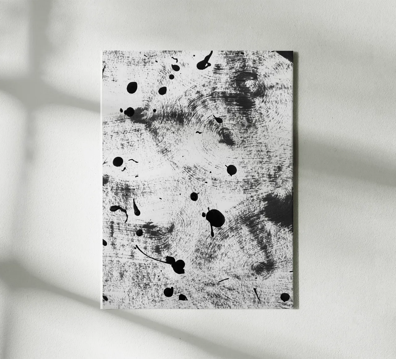 Black splashes of paint on a white background I canvas by Lisa Jureczko Arts Illustration