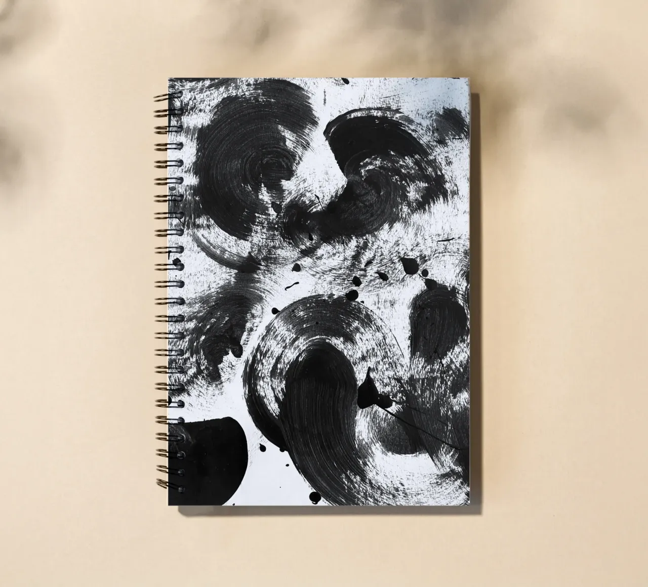Black splashes of paint on a white background II spiral notebook by Lisa Jureczko Arts Illustration