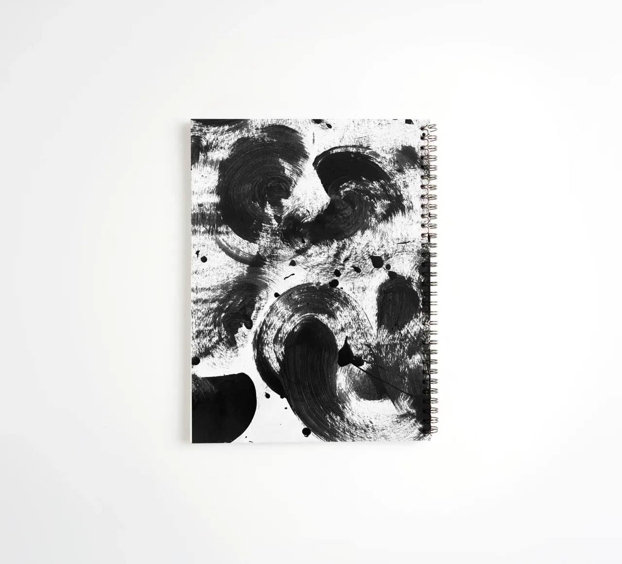 Black splashes of paint on a white background II spiral notebook by Lisa Jureczko Arts Illustration