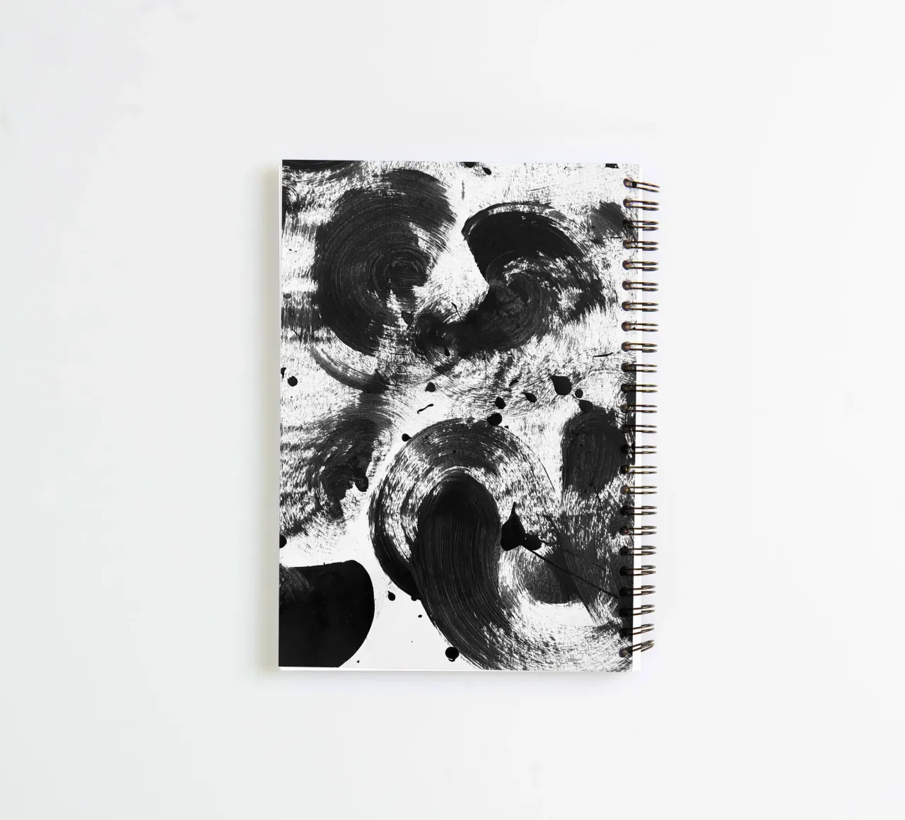 Black splashes of paint on a white background II spiral notebook by Lisa Jureczko Arts Illustration